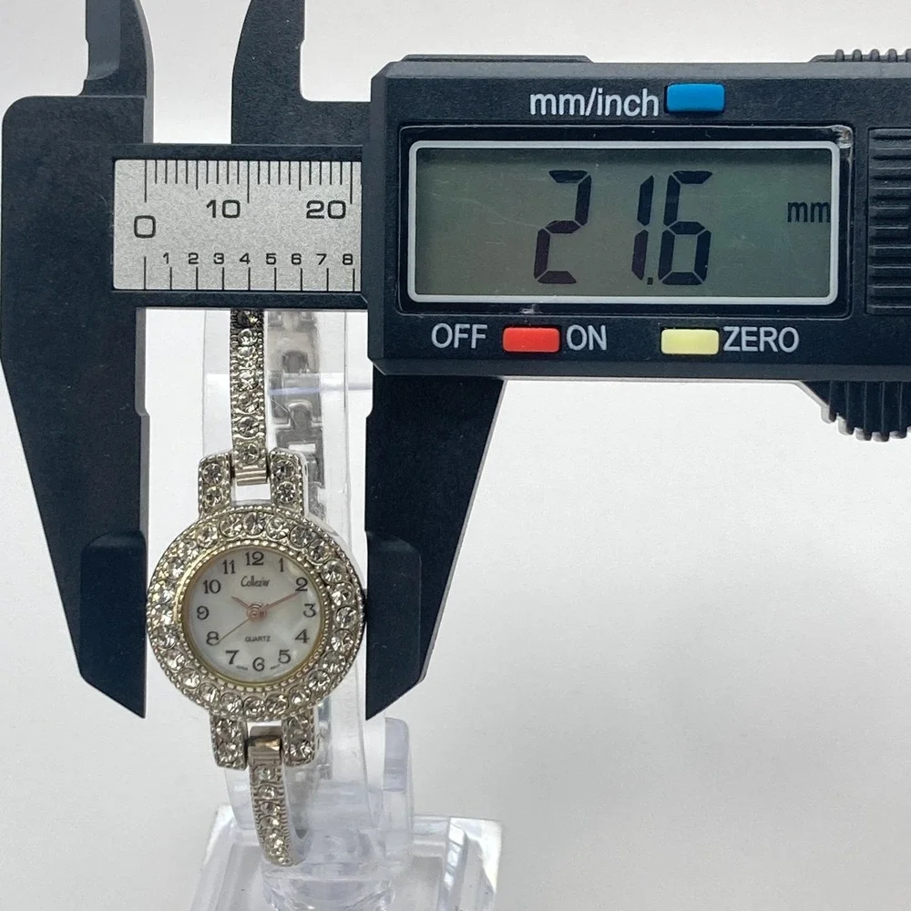 Collezio Womens Watch 22mm Silver Tone Crystals Bling MOP Dial New Battery 6.75